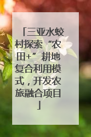 三亚水蛟村探索“农田+”耕地复合利用模式，开发农旅融合项目
